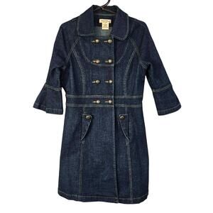 Vintage Paris Blues Denim Coat Women's S Double Breasted Bell Sleeve Y2K Boho